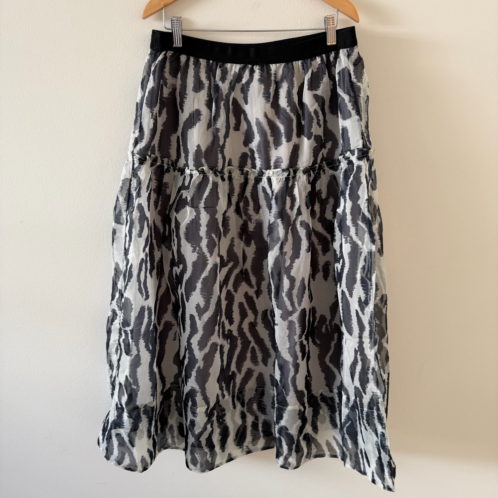 NWT Anthropologie Maeve Full Midi Skirt Tiered Black Gray Zebra Size Medium - Picture 3 of 9